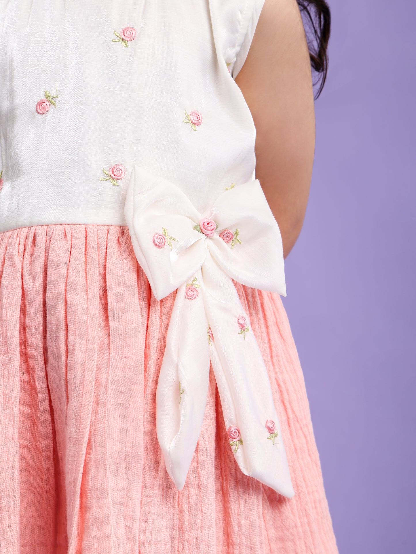 Embroidered Cream and Peach Dress