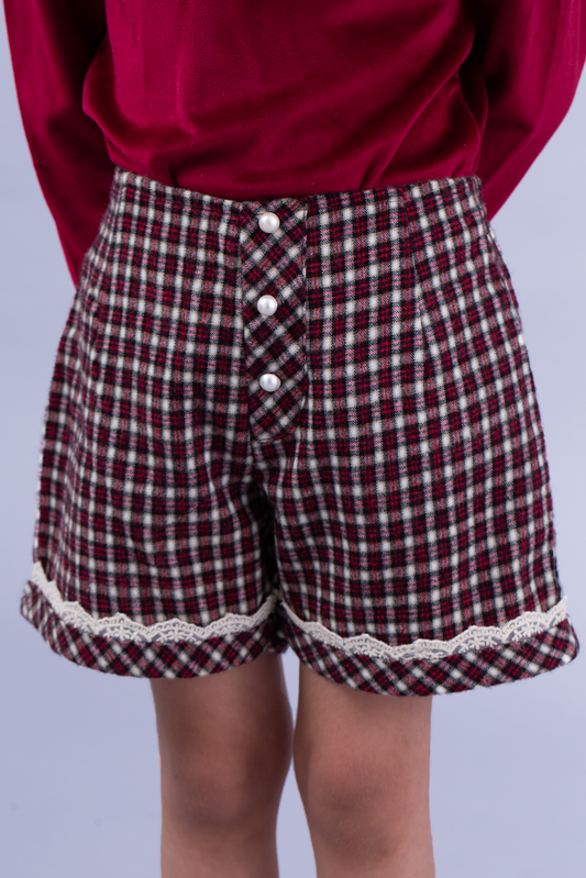 Maroon and cream small check shorts