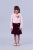 Pink cowl neck top and wine skirt