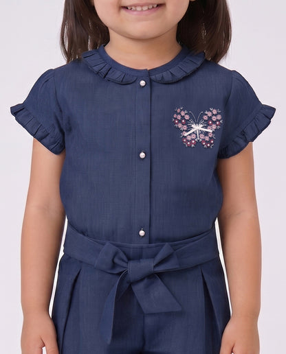 Cotton (Dark) denim Co-ordset with butterfly print