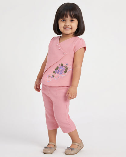 Peach linen Co-ordset with side flap