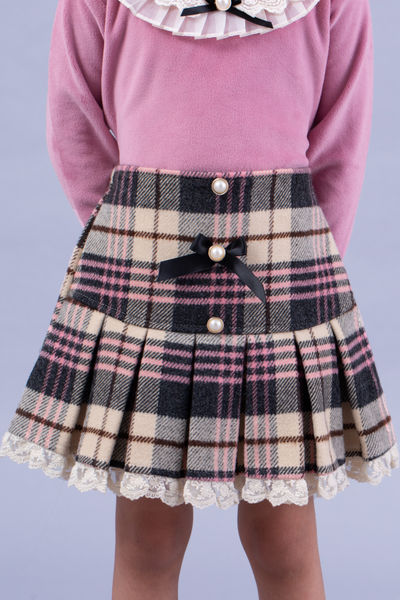 Pink and brown check skirt