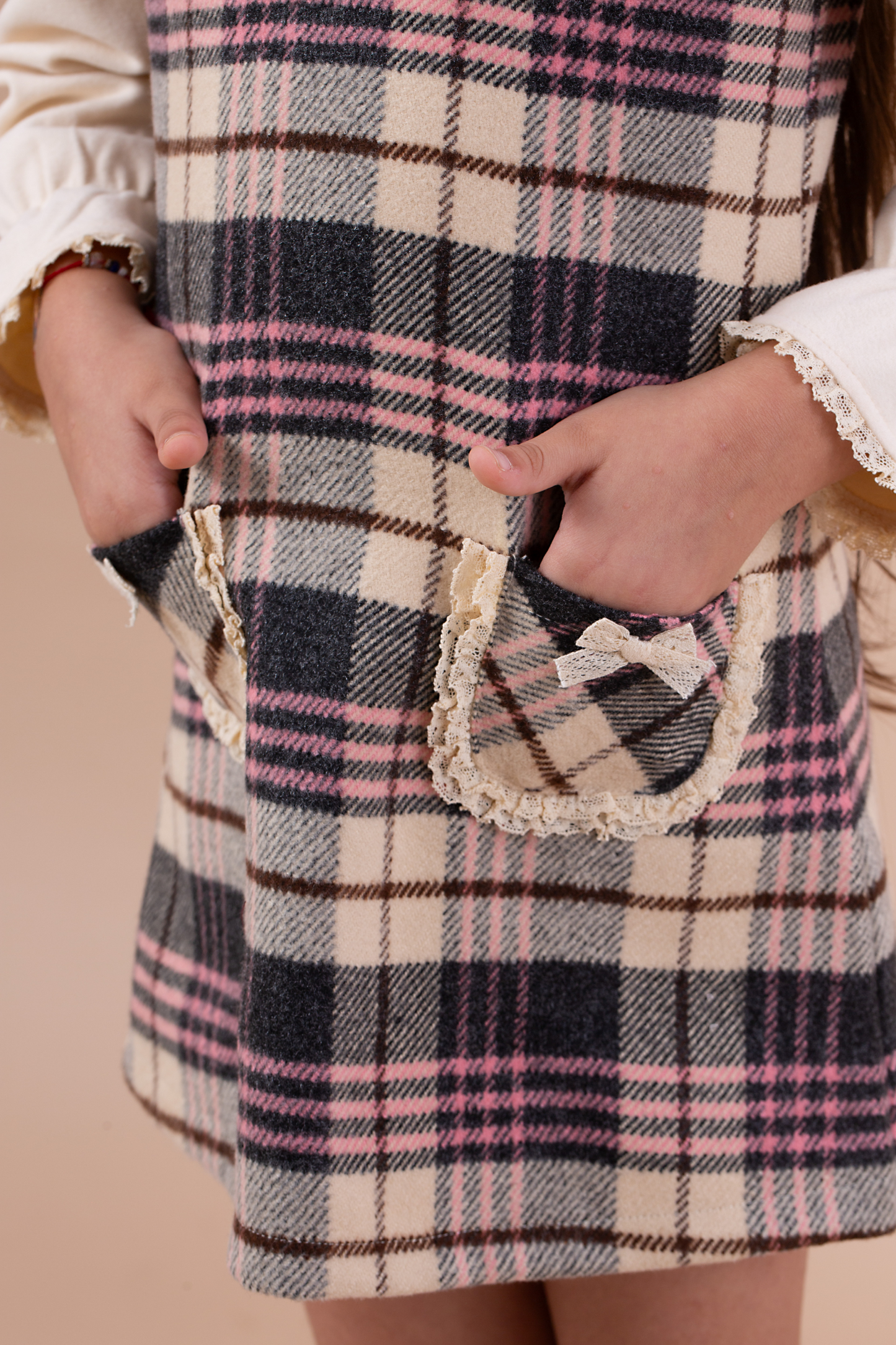 Pink and brown check dress