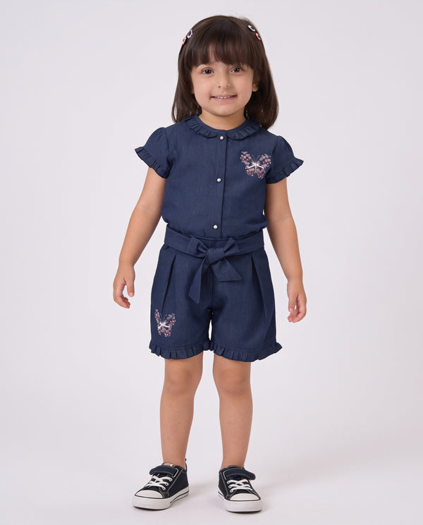 Cotton (Dark) denim Co-ordset with butterfly print