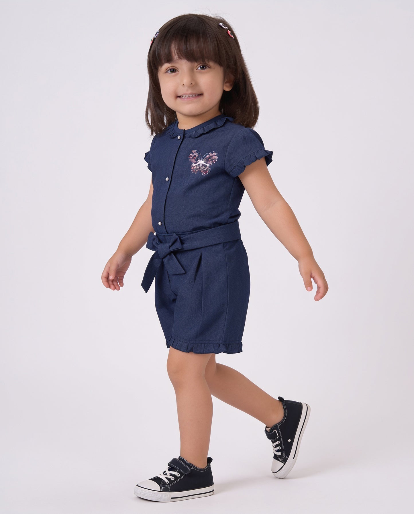 Cotton (Dark) denim Co-ordset with butterfly print