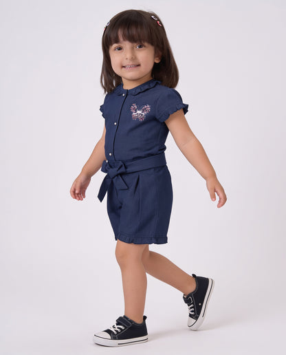 Cotton (Dark) denim Co-ordset with butterfly print