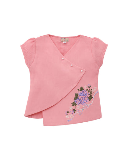Peach linen Co-ordset with side flap