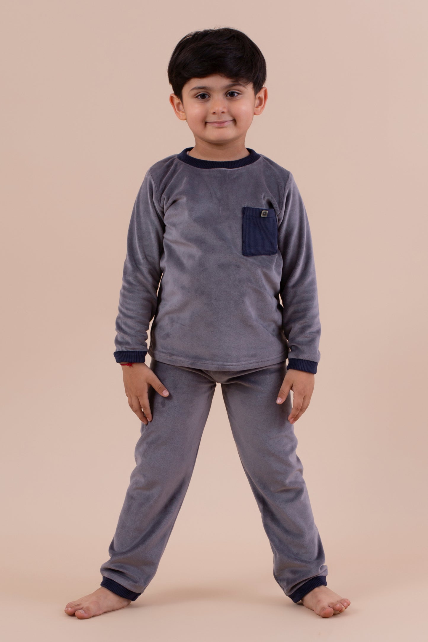 Grey with navy pocket nighsuit