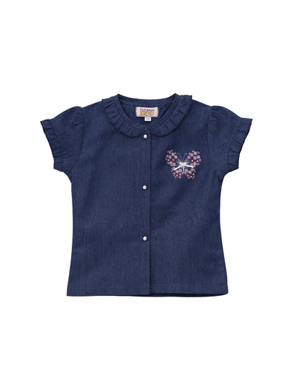 Cotton (Dark) denim Co-ordset with butterfly print