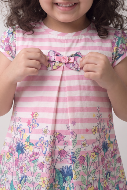 Floral bloom stripe cotton dress (043)