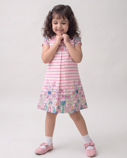 Floral bloom stripe cotton dress (043)