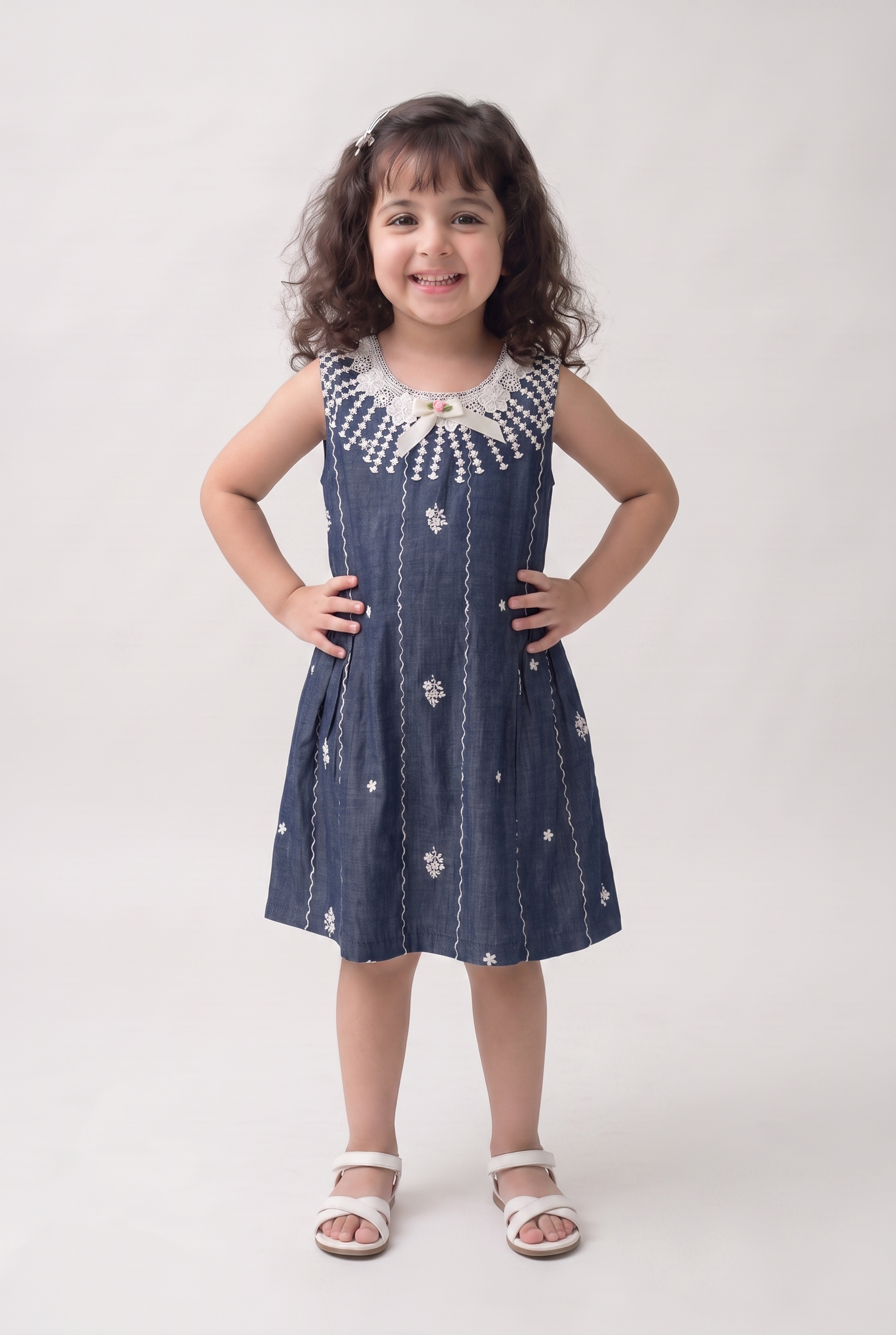 Midnight Bloom Cotton denim embroidered dress (049)