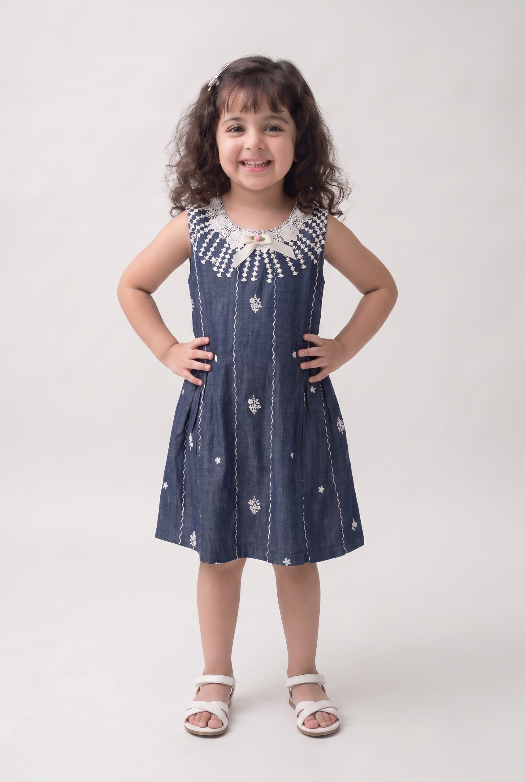 Midnight Bloom Cotton denim embroidered dress
