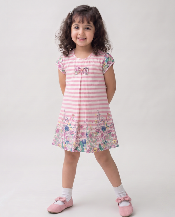 Floral bloom stripe cotton dress (043)