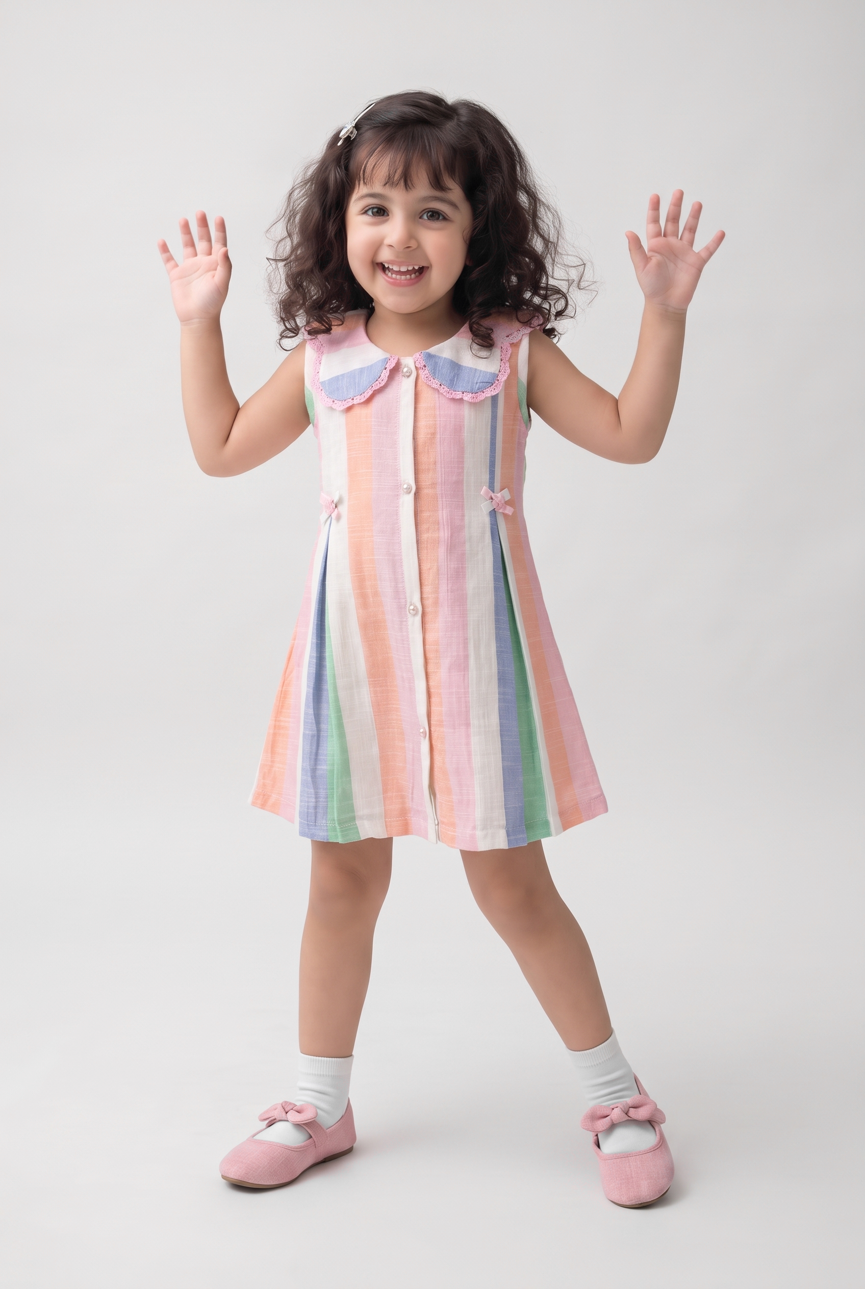 Pastel stripe cotton dress (045)