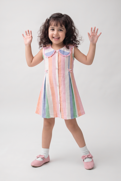 Pastel stripe cotton dress (045)