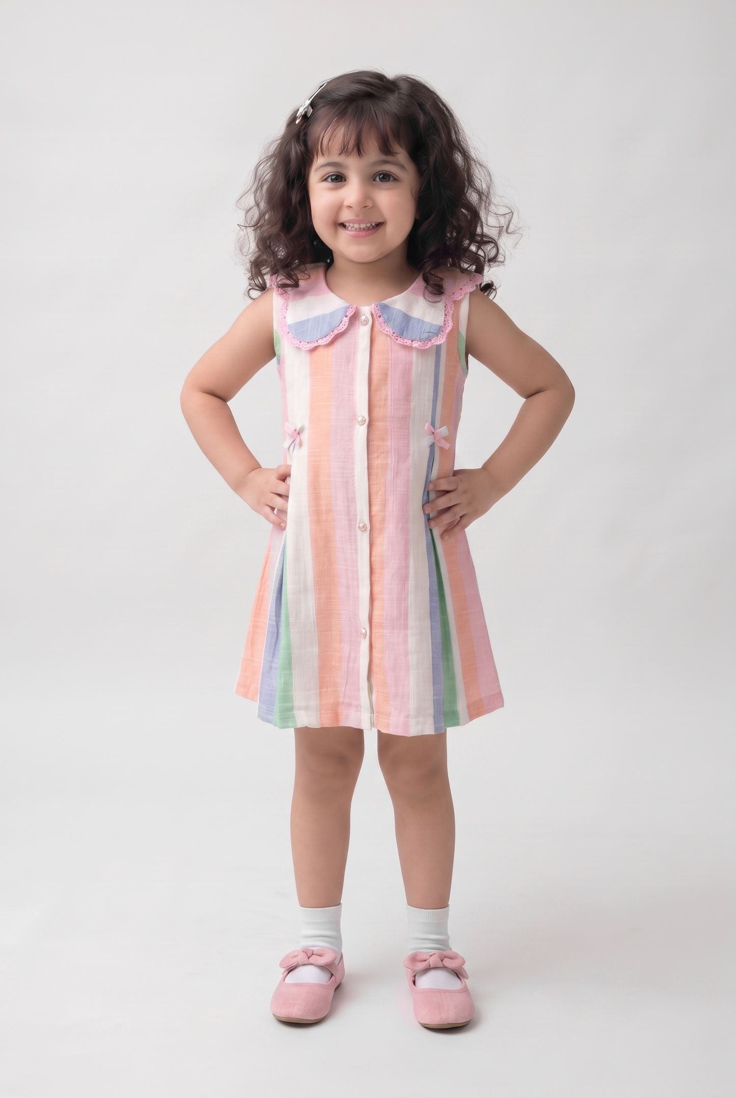 Pastel stripe cotton dress (045)