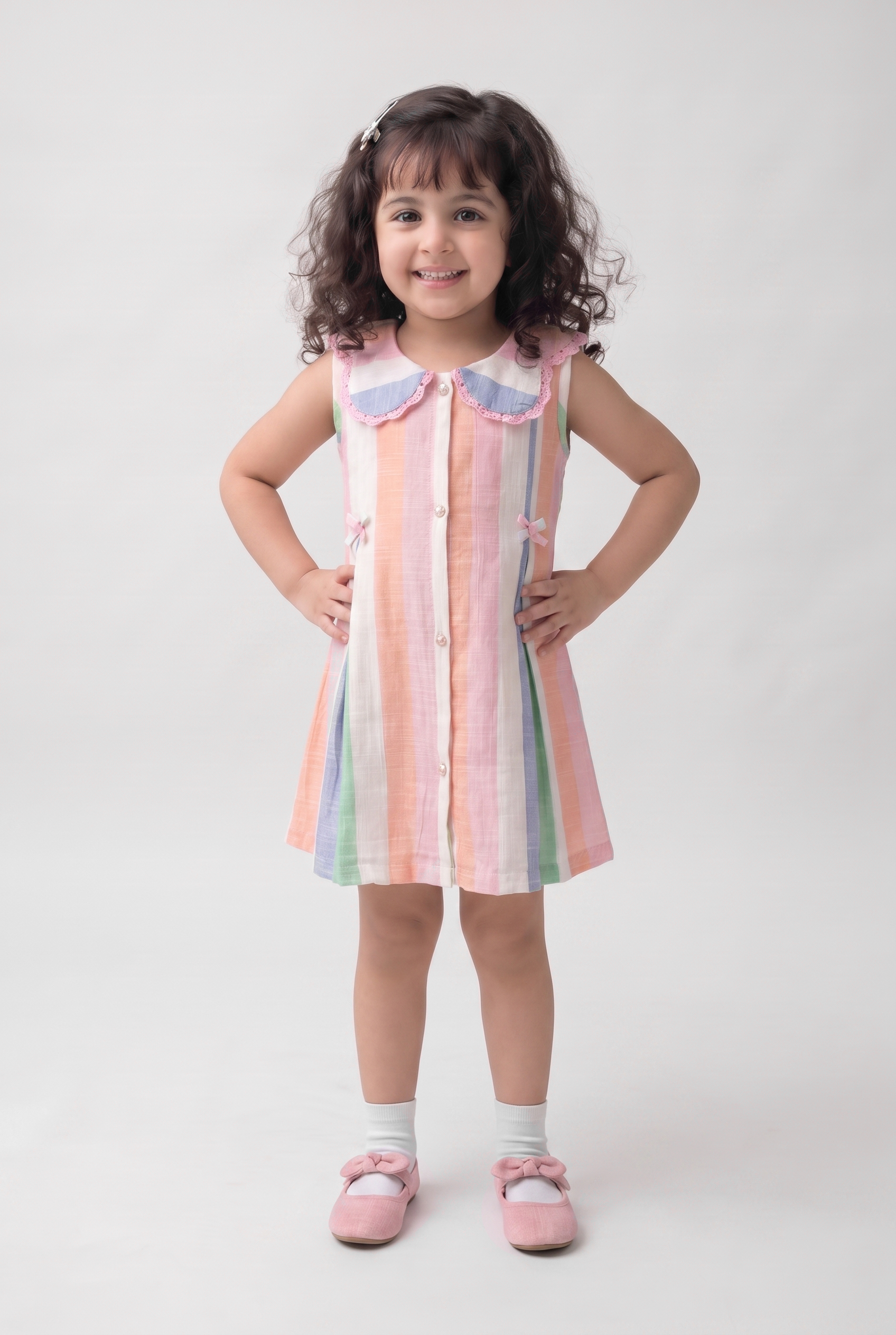 Pastel stripe cotton dress (045)