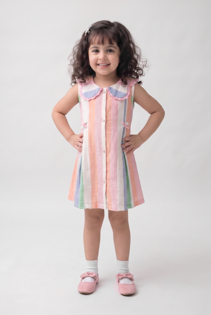 Pastel stripe cotton dress (045)