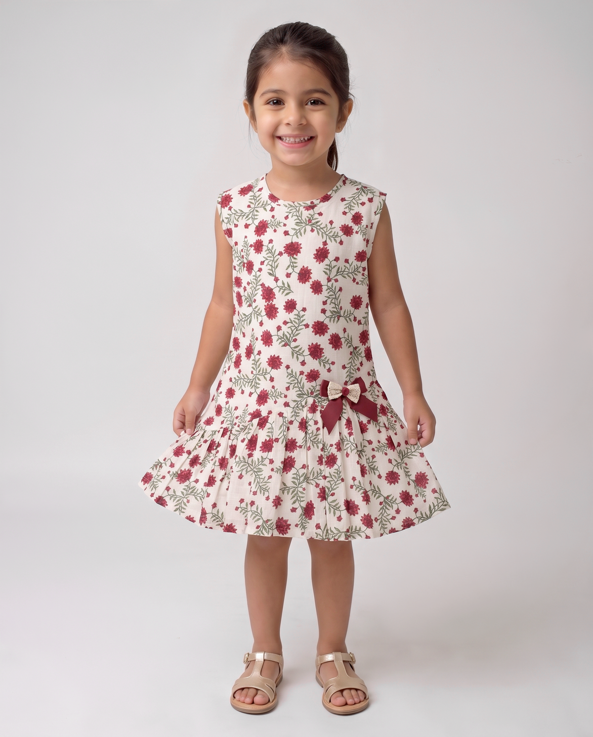 Red floral bloom cotton linen dress