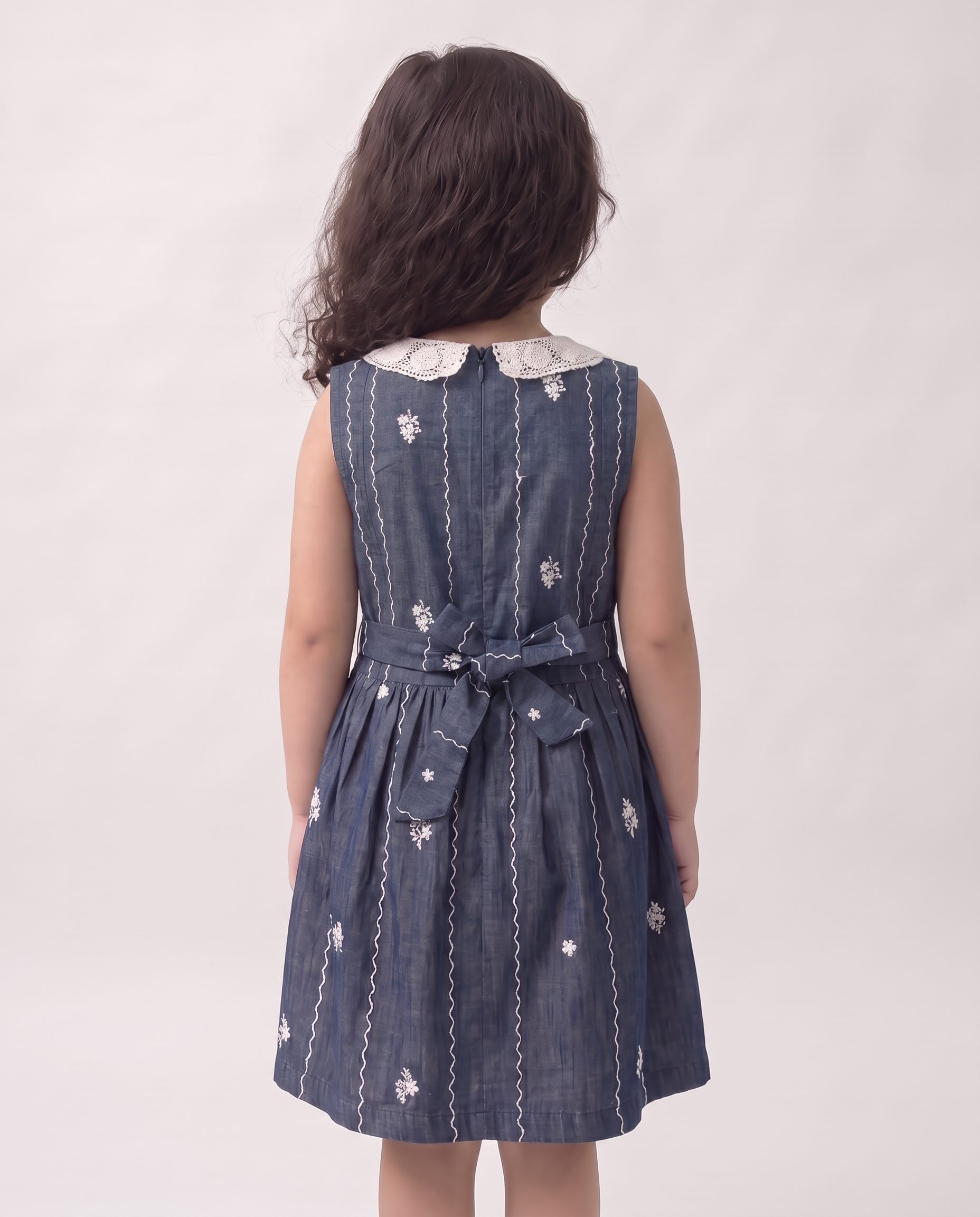 Midnight Bloom Cotton denim embroidered dress