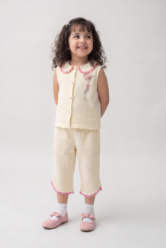 Super Comfortable Cream Muslin Co-ord set
