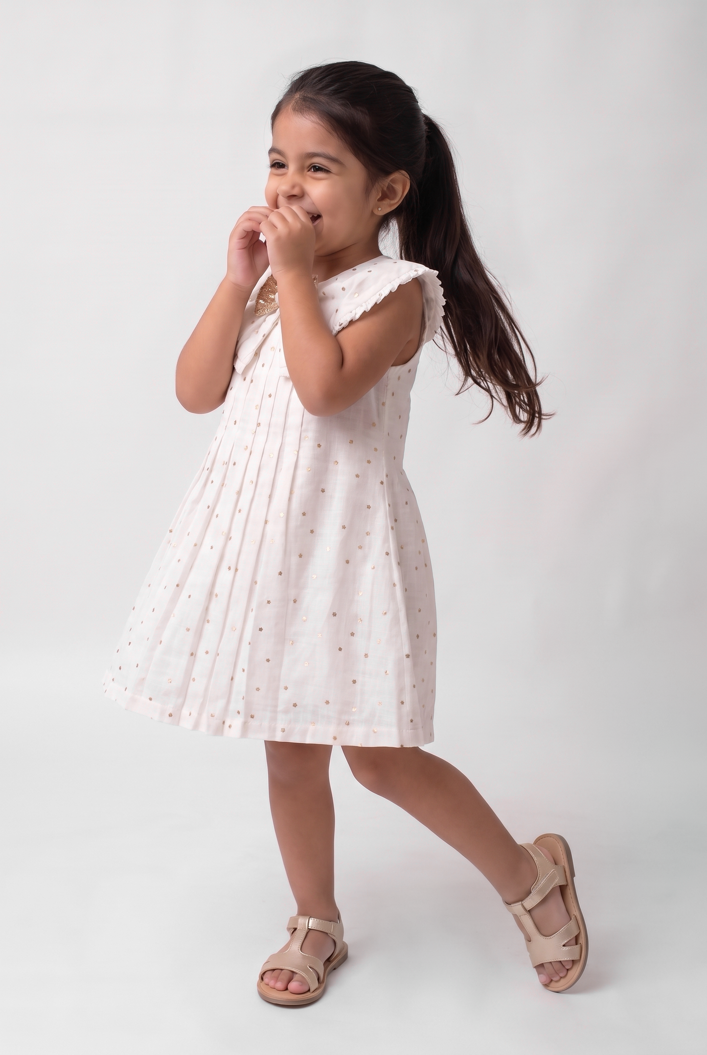 Star print cotton dress with fancy bow (047)