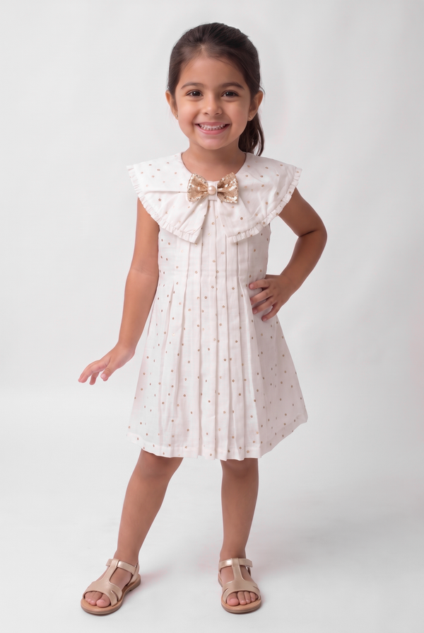 Star print cotton dress with fancy bow (047)