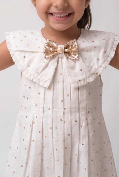 Star print cotton dress with fancy bow (047)
