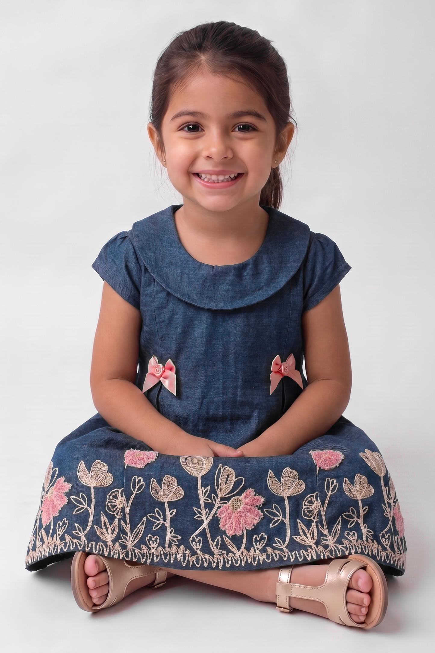 Soft (Dark) Cotton Denim Dress with embroidery