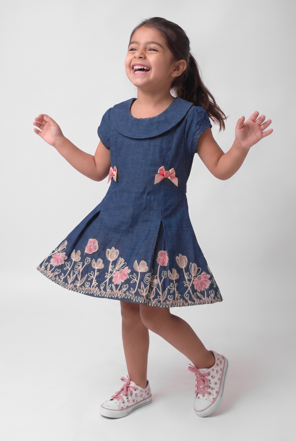 Soft (Dark) Cotton Denim Dress with embroidery