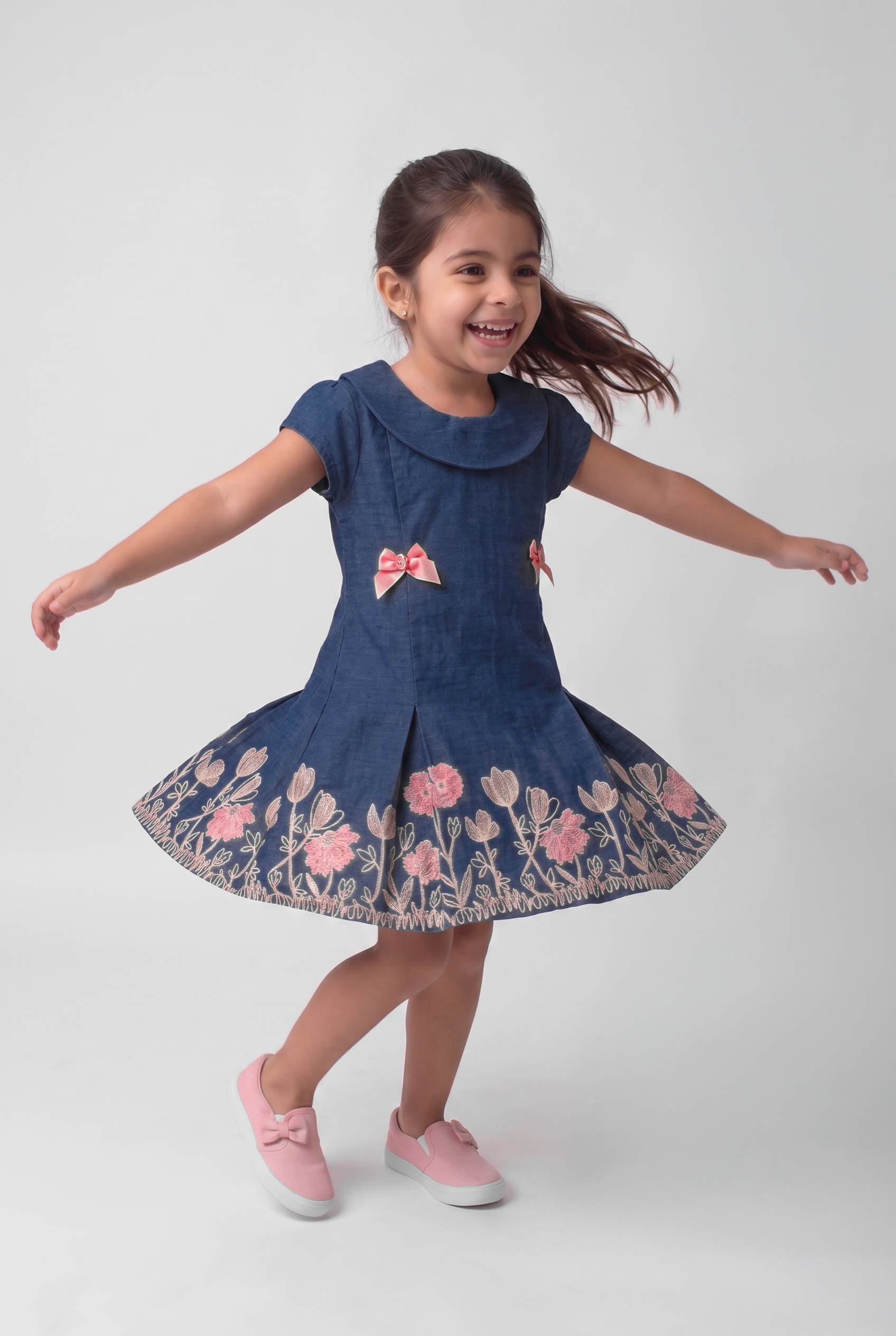 Soft (Dark) Cotton Denim Dress with embroidery
