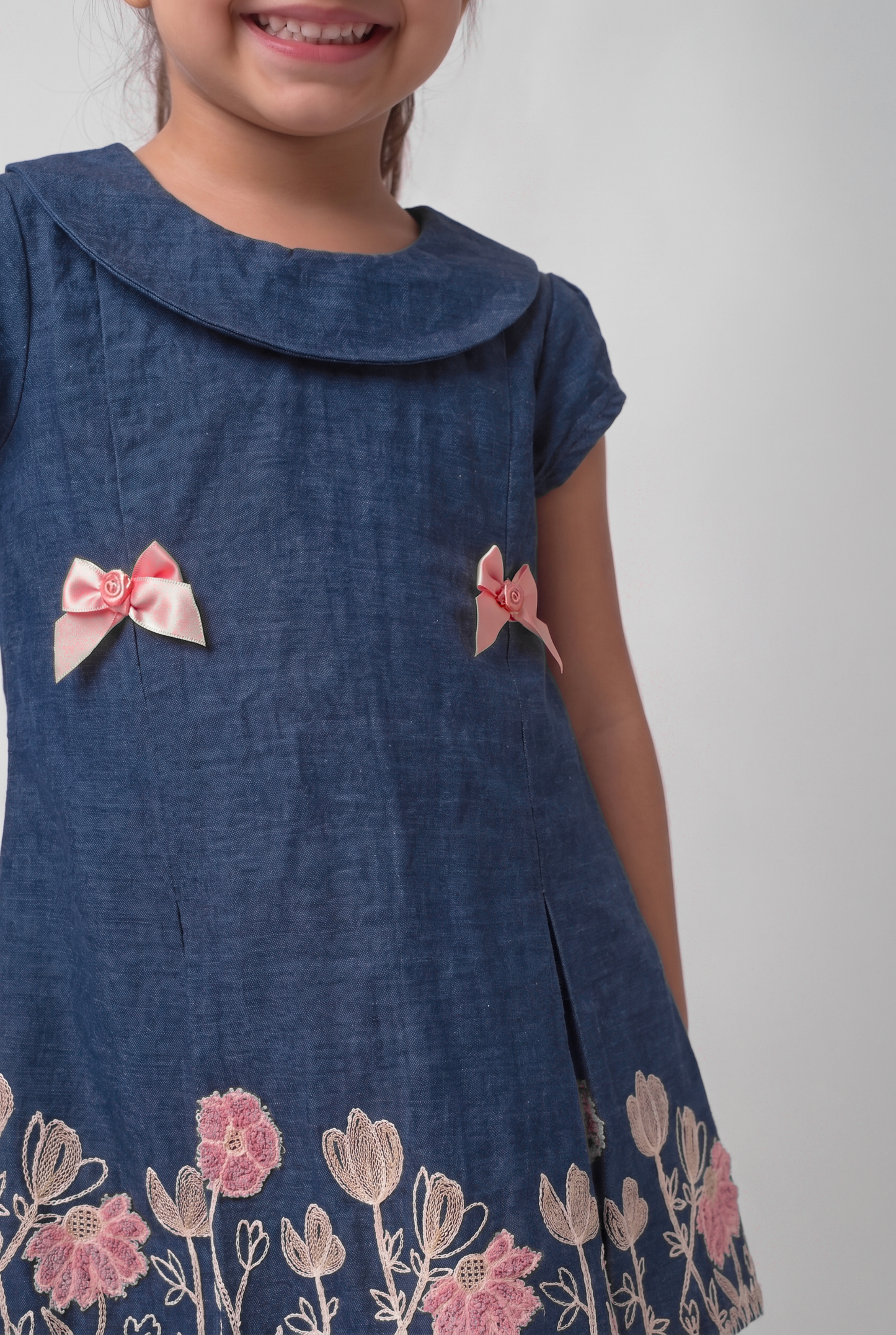 Soft (Dark) Cotton Denim Dress with embroidery