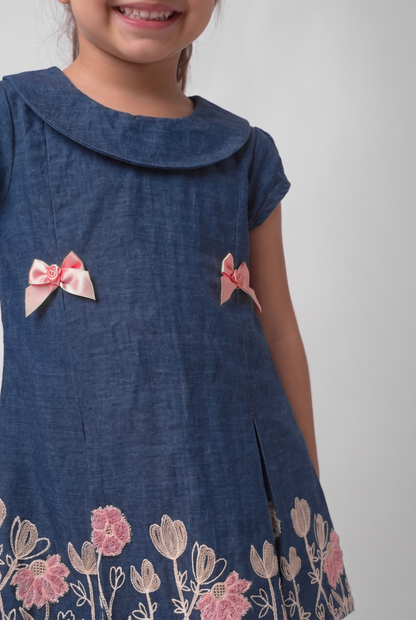 Soft (Dark) Cotton Denim Dress with embroidery