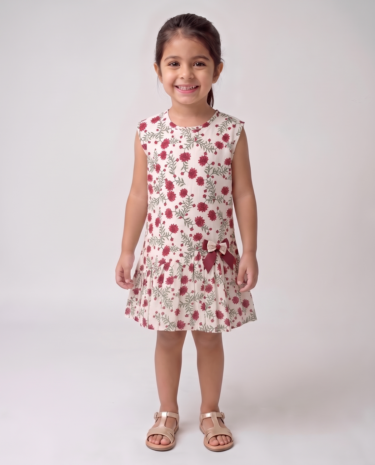 Red floral bloom cotton linen dress