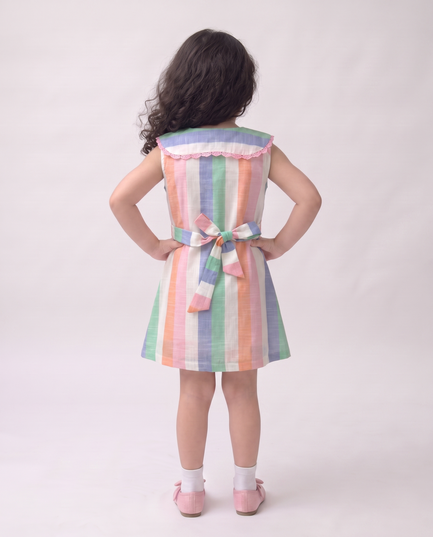 Pastel stripe cotton dress (045)