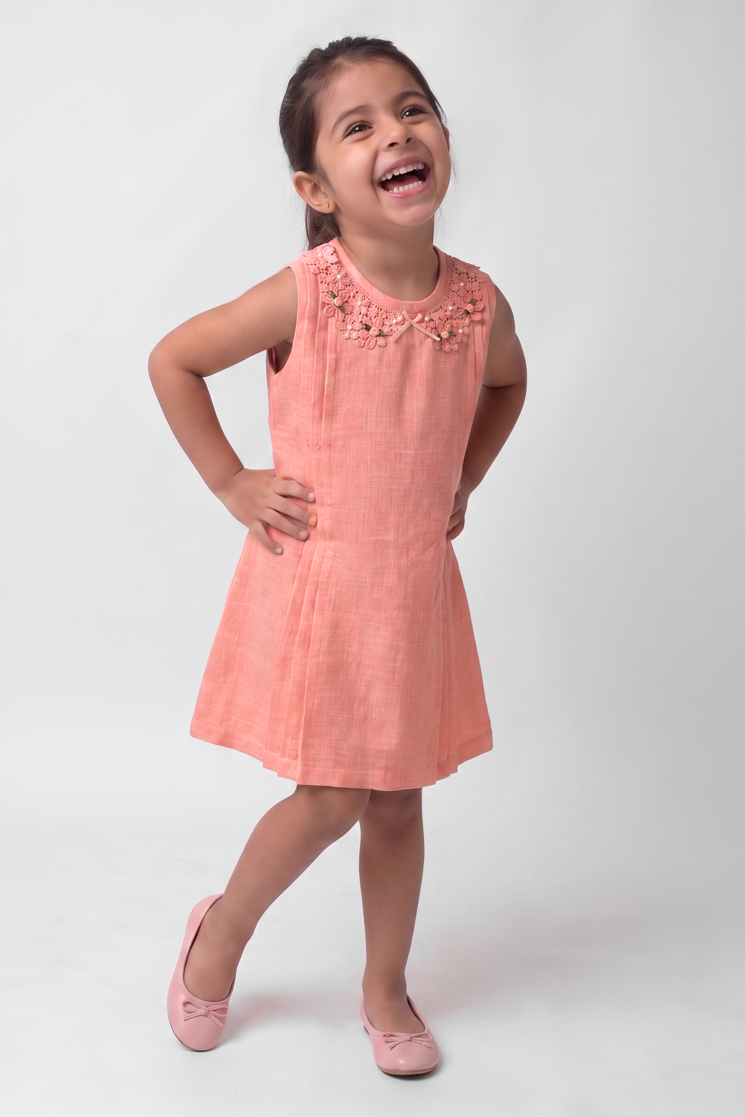 Formal Cotton linen dress with side pintek (050)