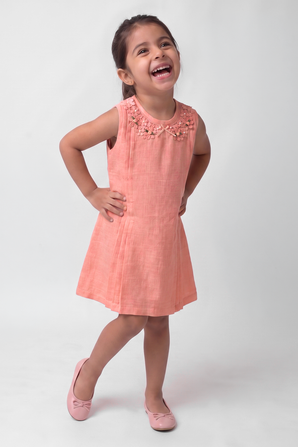 Formal Cotton linen dress with side pintek (050)