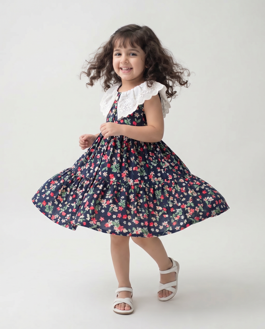 Flowy printed cotton dress (044)