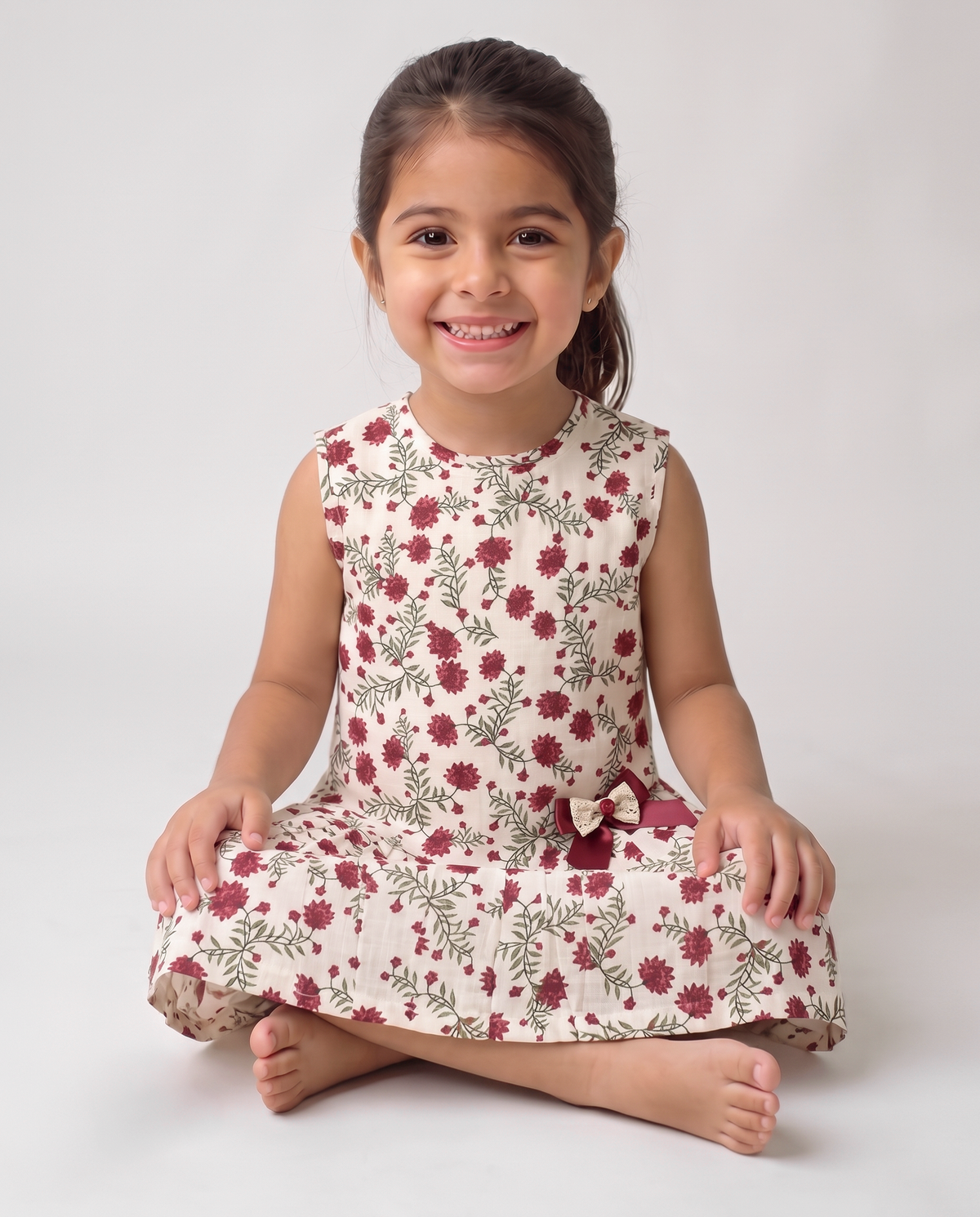 Red floral bloom cotton linen dress