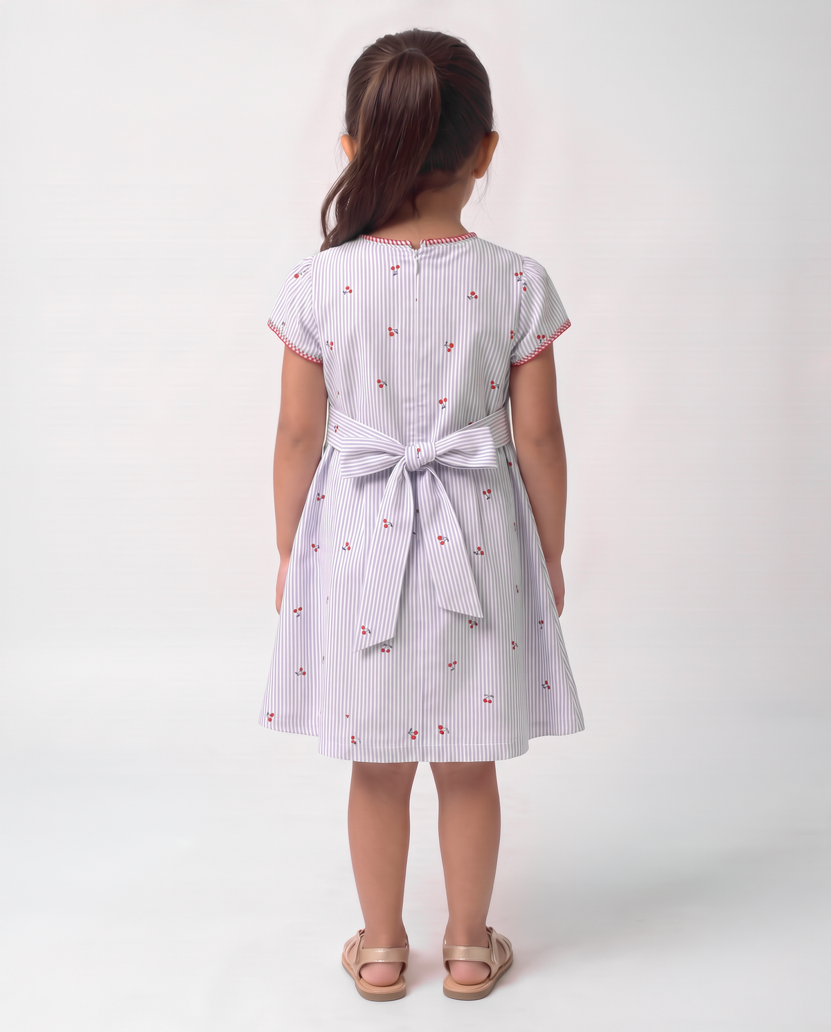 Cherry bow and Stripe cotton dress