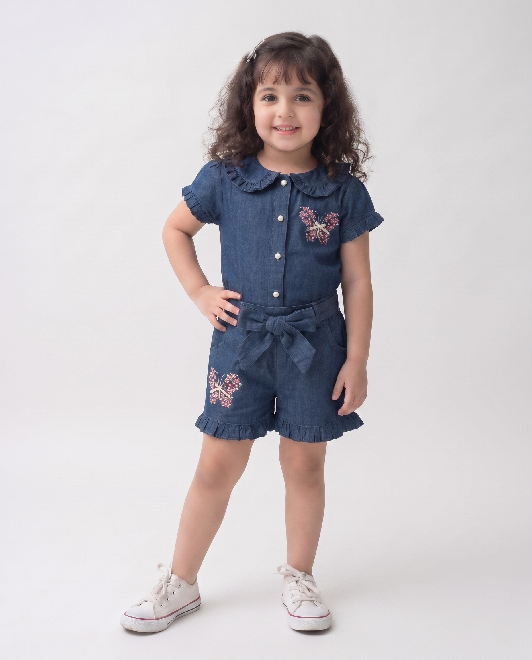 Cotton (Dark) denim Co-ordset with butterfly print