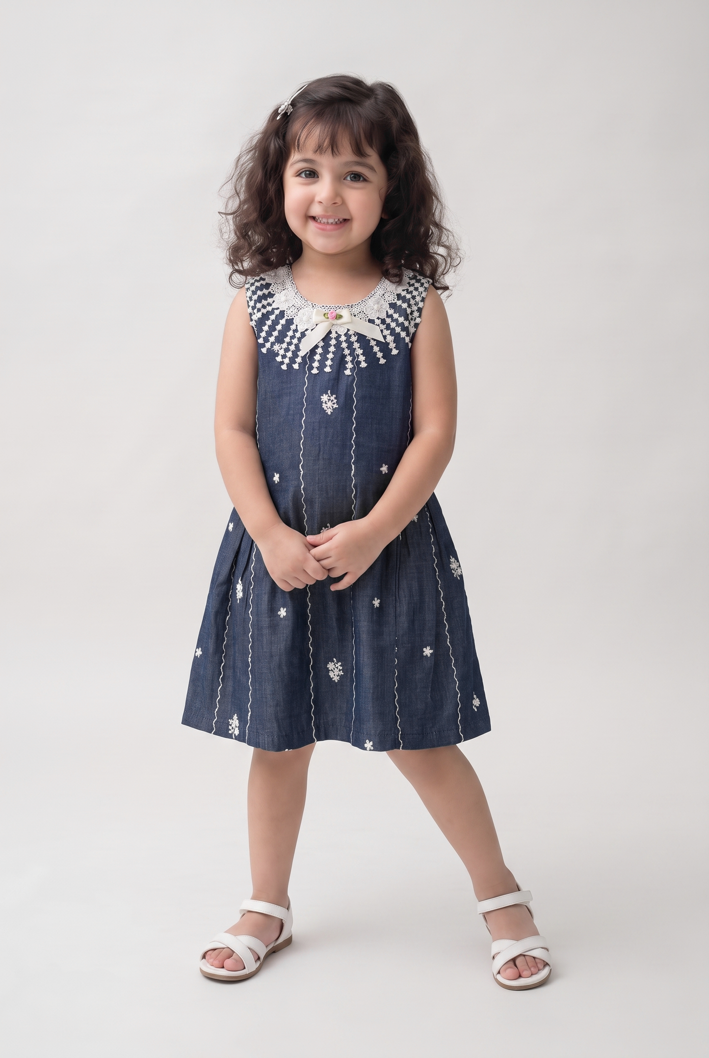 Midnight Bloom Cotton denim embroidered dress (049)