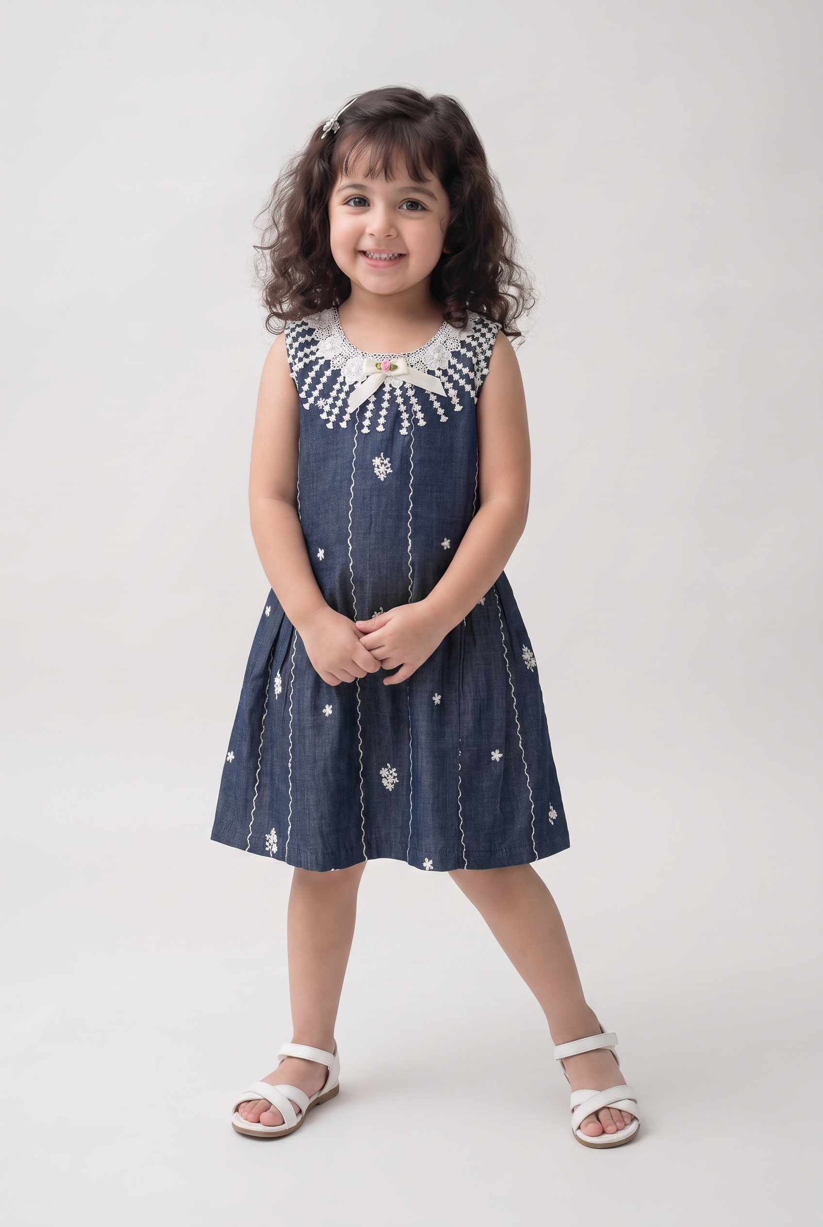 Midnight Bloom Cotton denim embroidered dress (049)