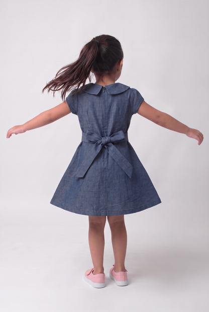 Soft (Dark) Cotton Denim Dress with embroidery