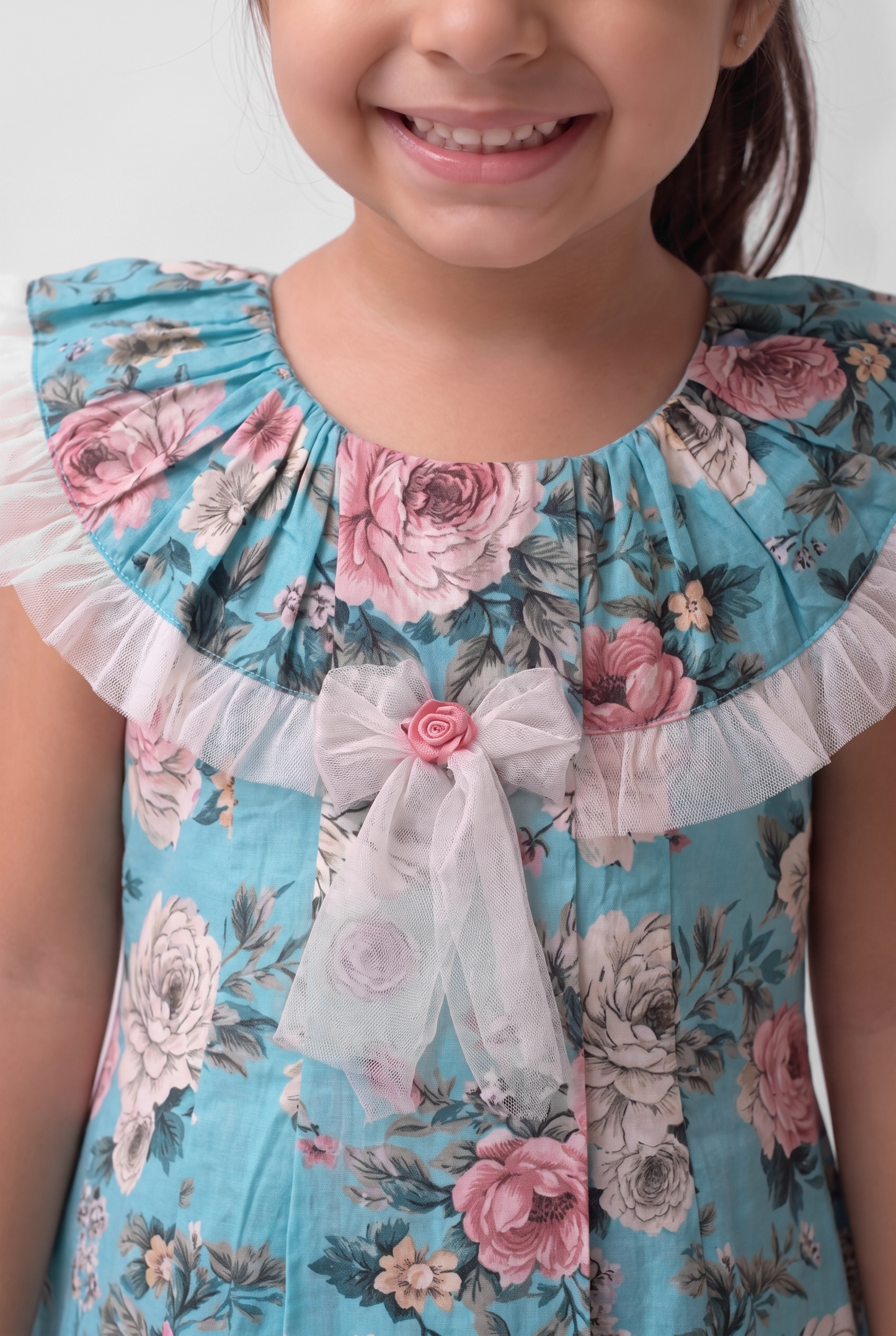 Comfortable blue printed cotton dress (048)