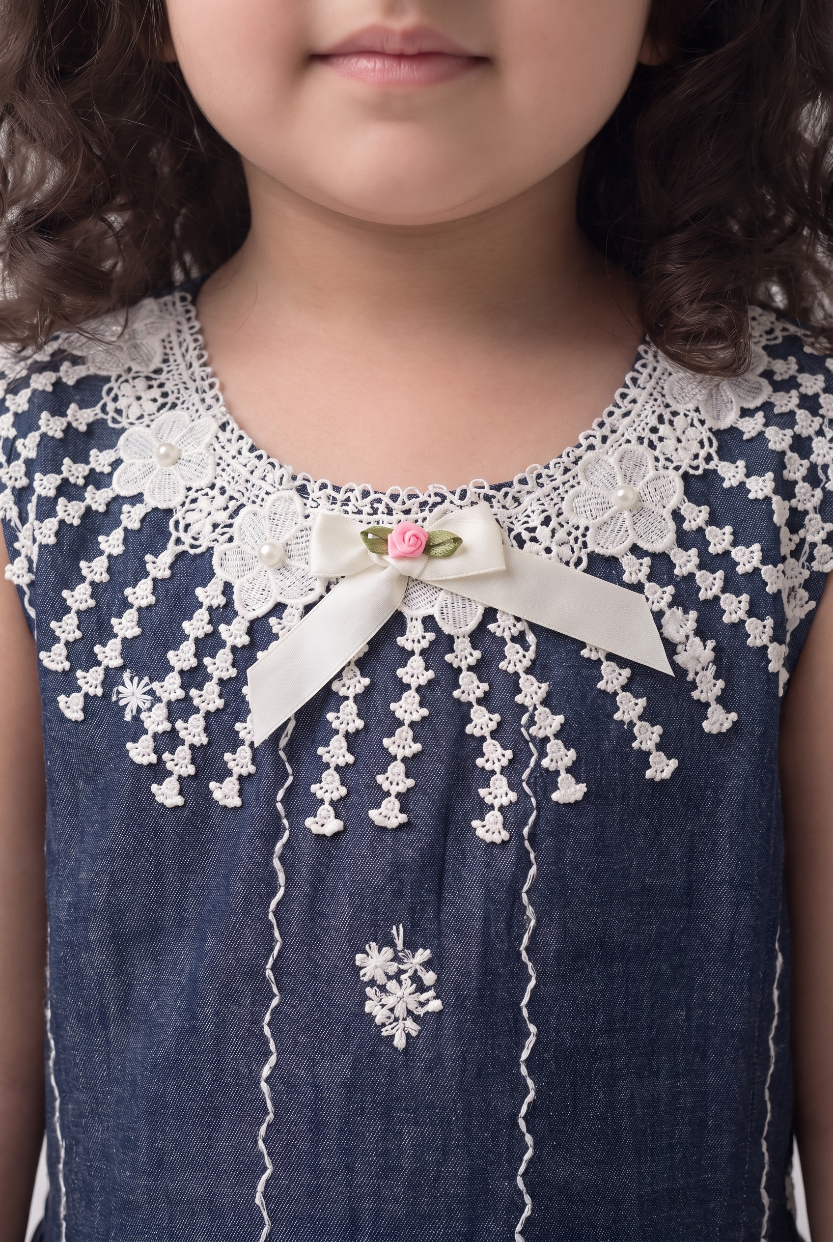 Midnight Bloom Cotton denim embroidered dress