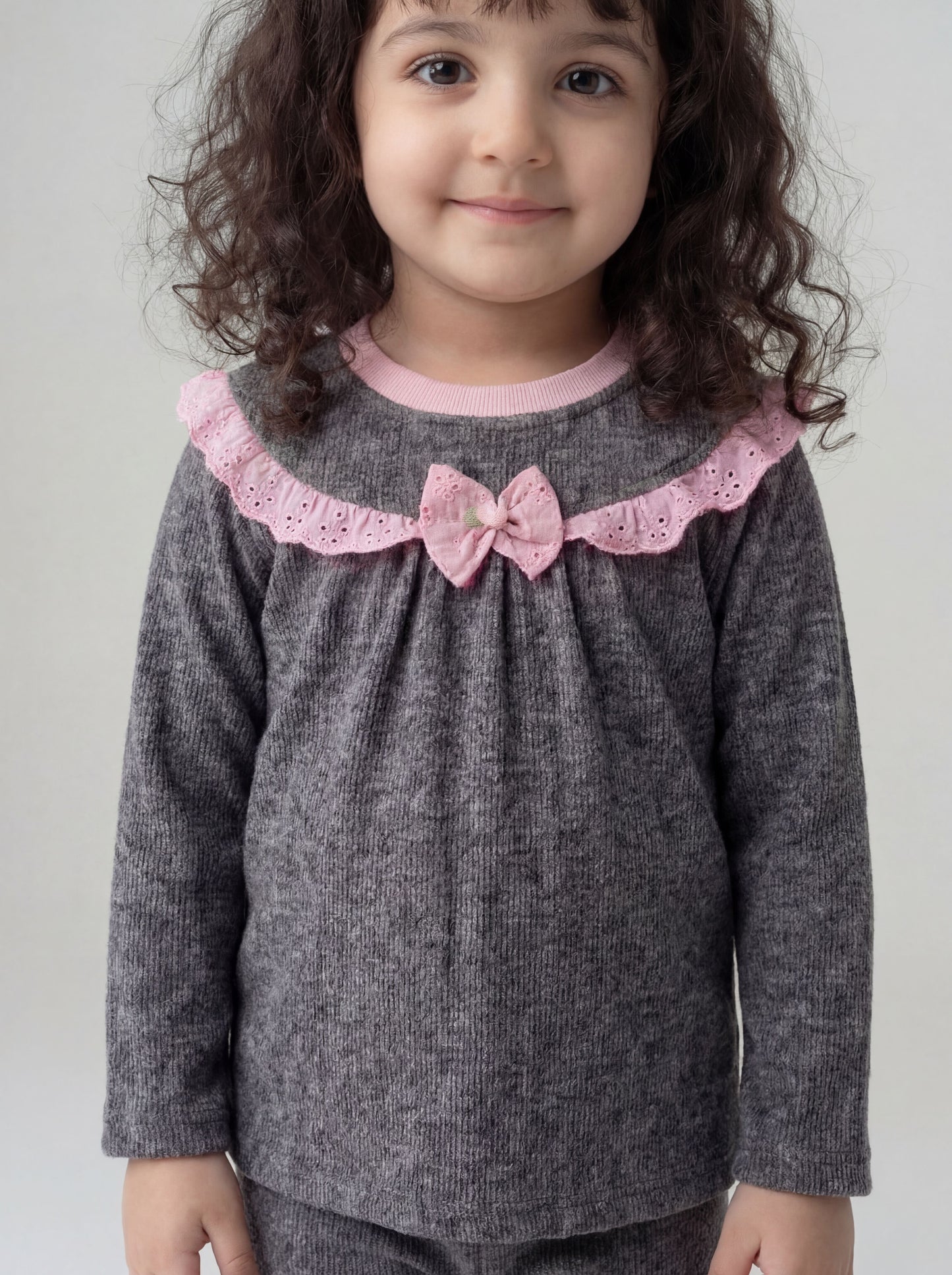 Grey nightsuit with pink lace detail- 038