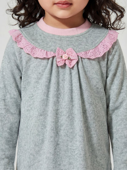 Green nightsuit with pink lace detail- 037