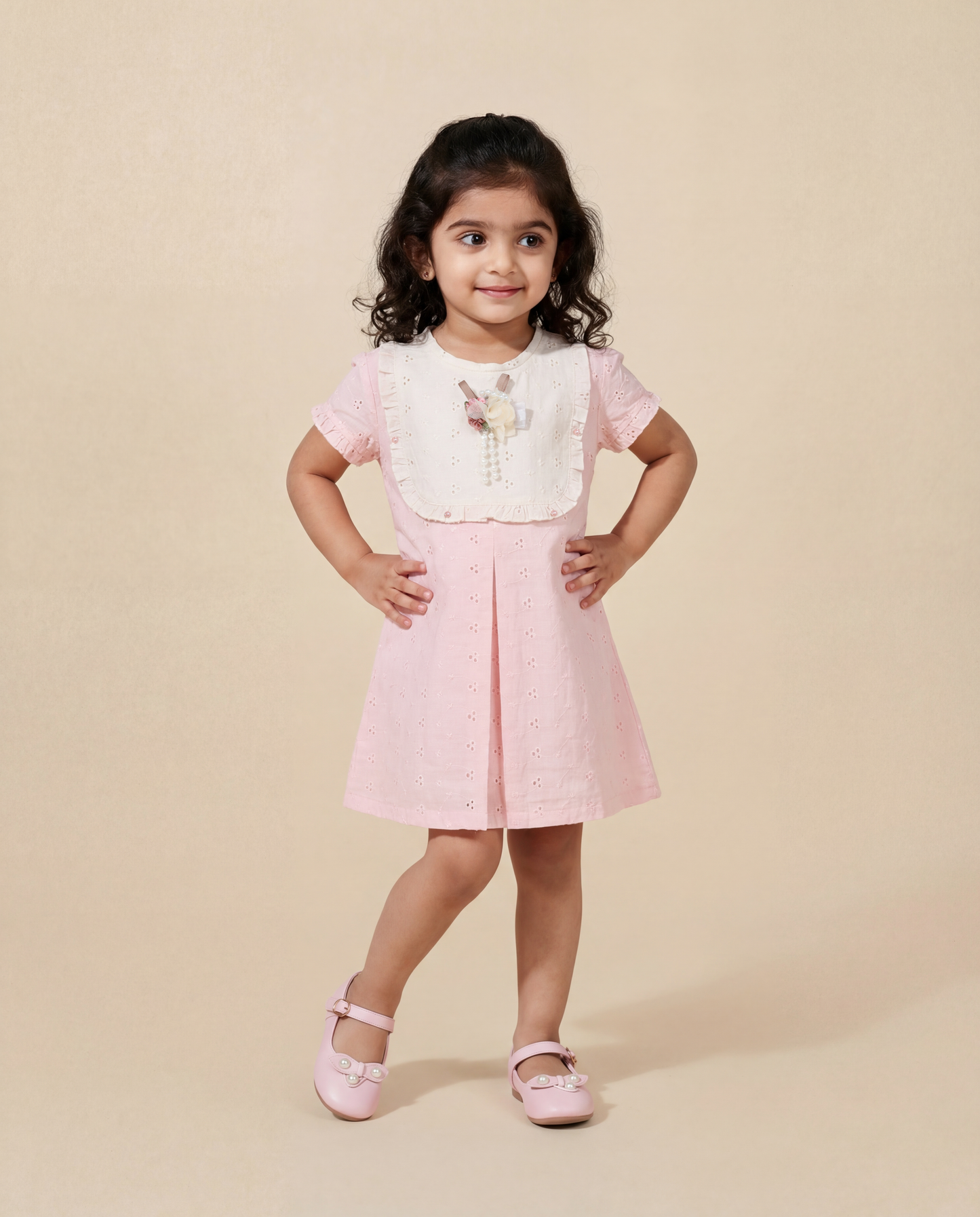 Easy Breezy Blush pink schiffli dress SS26- (04)